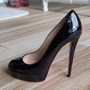 Christian Louboutin Bianca 140 Black Patent Leather Pumps Shoe Eur. 38